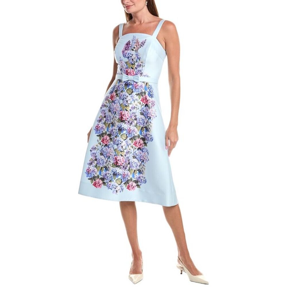 Teri Jon By Rickie Freeman Womens Mikado Floral Print Dress, Blue